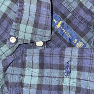 Polo Ralph Lauren Long Sleeve Button Down Oxford Mens XL Blue Green Plaid Pocket